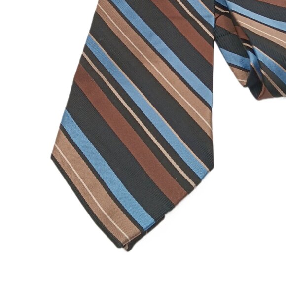 Michael Kors Silk Repp Tie Men’s 61” Blue Brown Stripe Retro Preppy Wide New - Picture 1 of 3